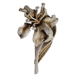 HAR White Enamel Stemmed Flower Brooch Pin, Signed E81